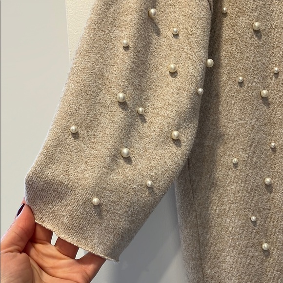 Beige Pearl Embellished Sweater - Picture 4 of 5